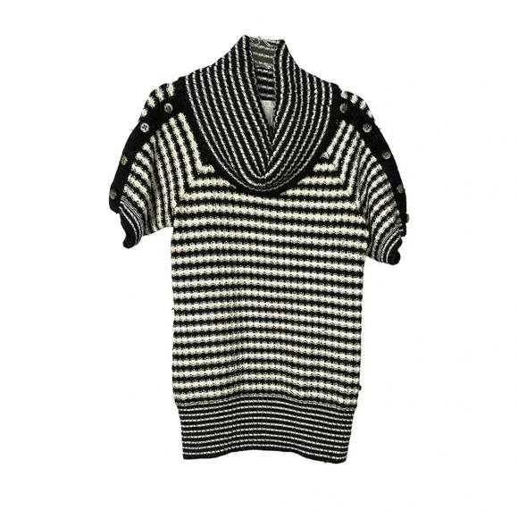 Design History Black & Cream Cowl Neck GrannyCore Button Sleeve Sweater - Picture 1 of 6